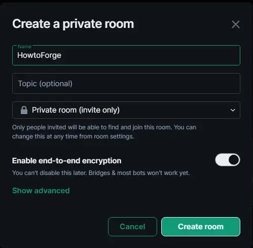Criar uma Sala Privada no Matrix