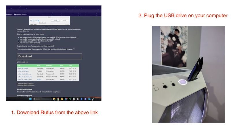 scarica rufus e collega l'unità usb