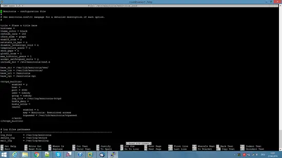Il file monitorix.conf aperto nell'editor nano.