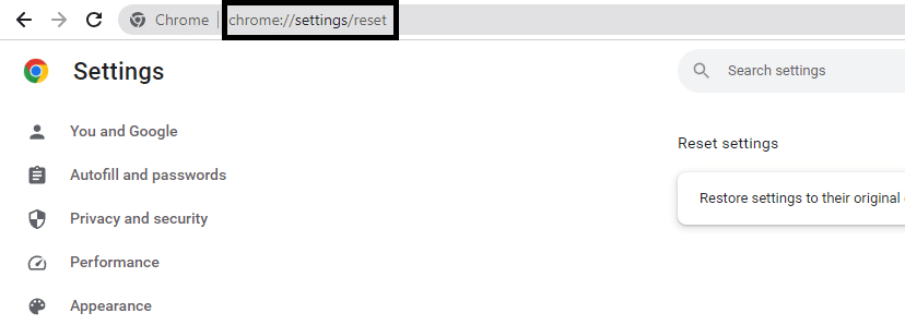 bandera de restablecimiento de configuración de chrome