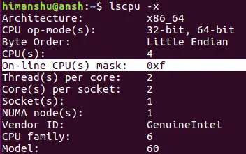Comment faire en sorte que lscpu utilise des masques hexadécimaux pour les ensembles de CPU
