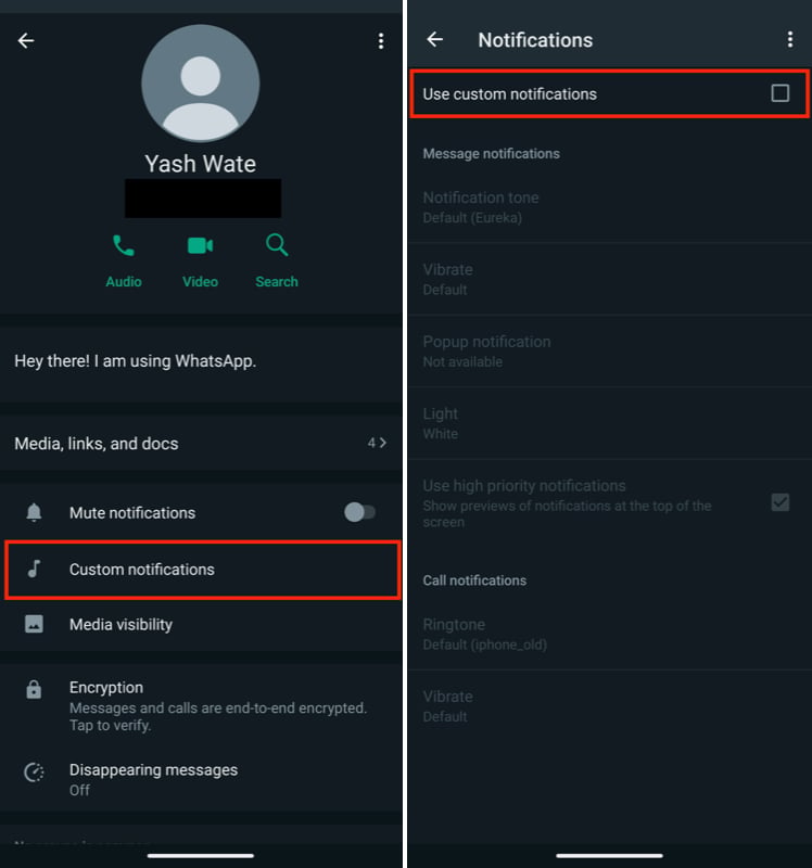 настройки пользовательских уведомлений в whatsapp