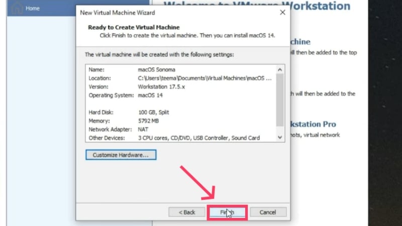 terminer la configuration de la machine virtuelle