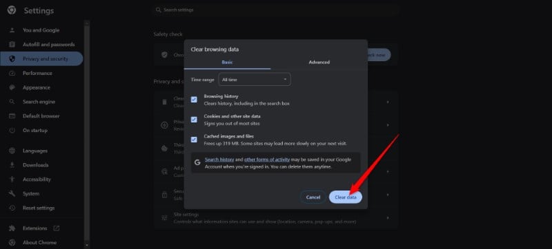 cancella cache browser google chrome