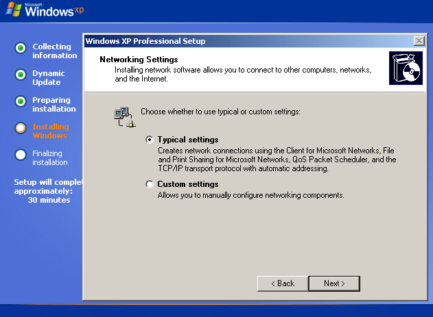 ネットワークインストール Windows XP