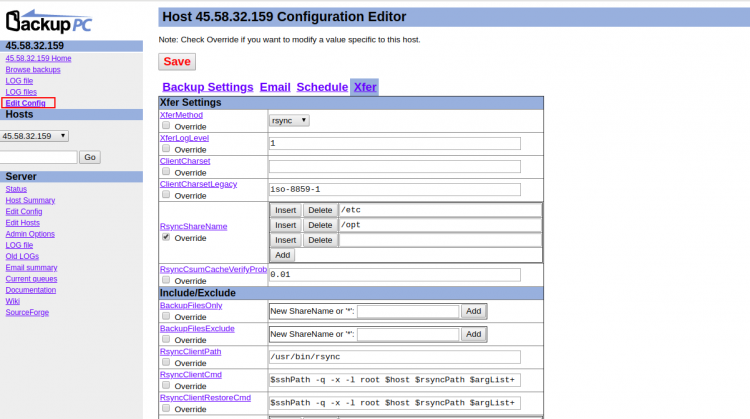 Editor de configuración
