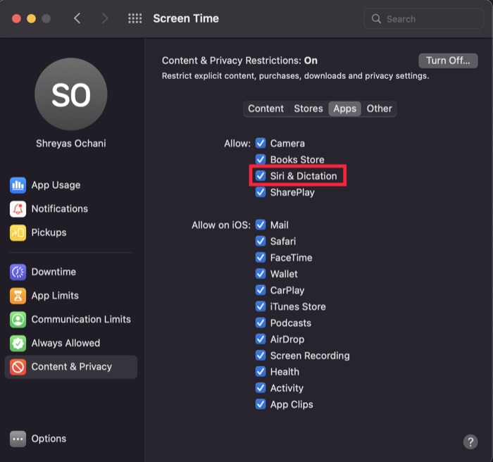 siri contrôle parental
