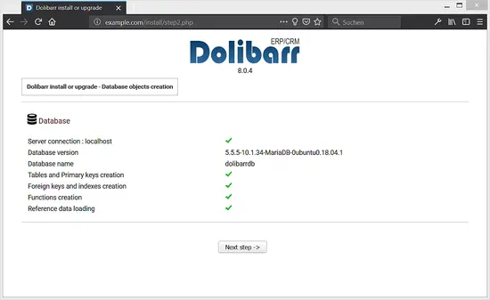 Installation réussie de Dolibarr