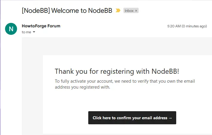 NodeBB 포럼 테스트 이메일