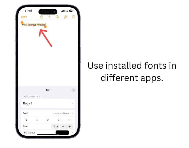 utilizzando il font scaricato sulle app