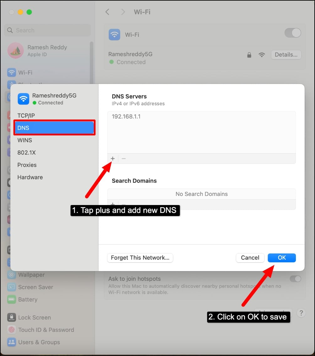 Neuen DNS auf Mac hinzufügen