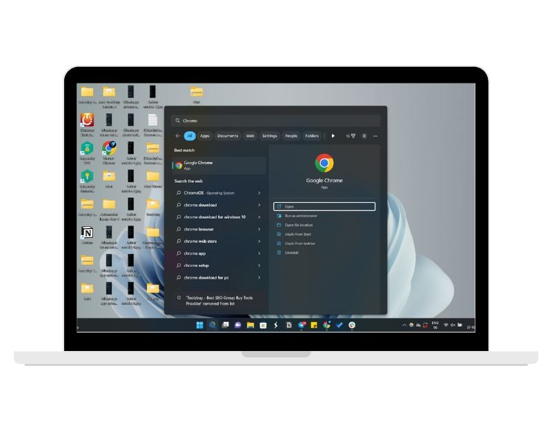 imagen mostrando google chrome en laptop con windows