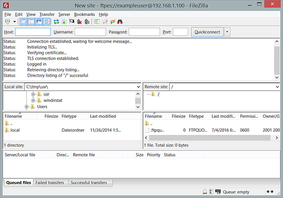 Login com TLS bem-sucedido.
