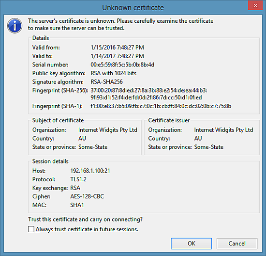 SSL-Zertifikat akzeptieren.