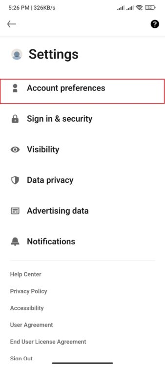 wie man ein linkedin-konto löscht- kontoeinstellungen auf android
