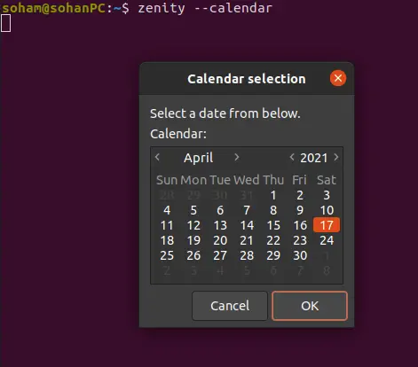 Saisie de calendrier depuis un script bash