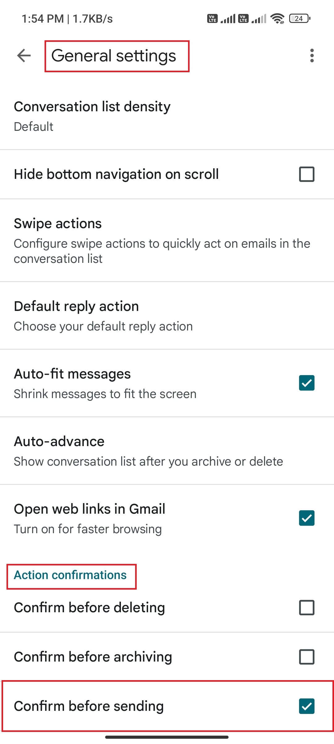 come annullare l'invio di email su outlook e gmail- pagina di conferma azione su android in gmail
