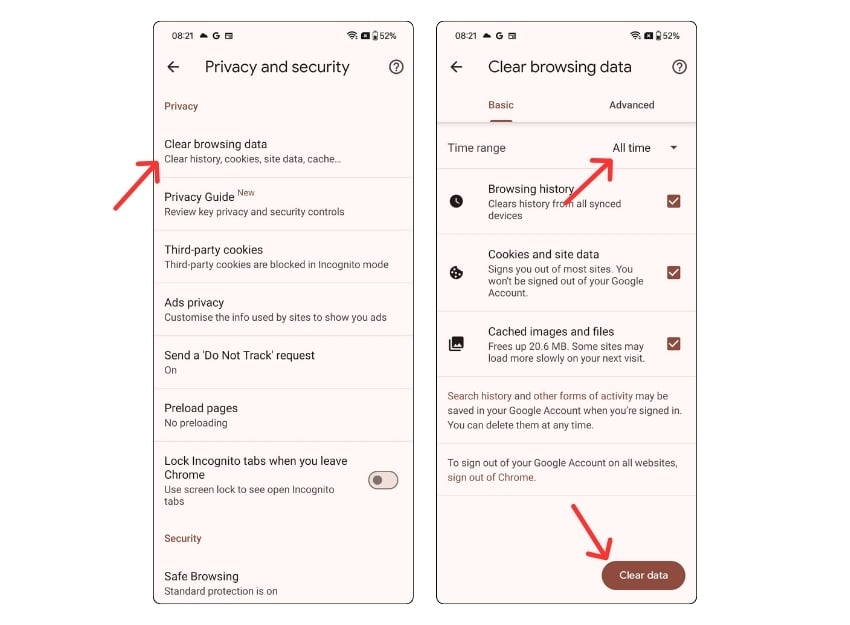 Browserdaten auf dem Google Chrome-Browser mobil löschen