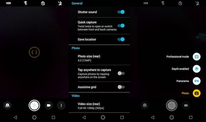 la bataille des caméras doubles à petit budget : moto g5s plus contre xiaomi a1 - interface de la caméra moto g5s plus