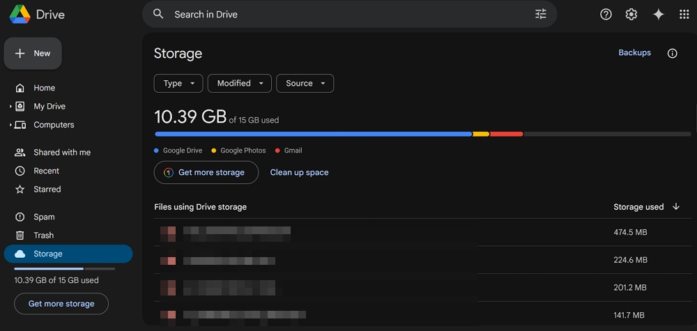 elimina file di grandi dimensioni su google drive