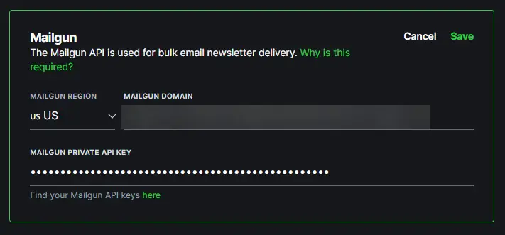 Ghost-MailGun-Newsletter-Einstellungen