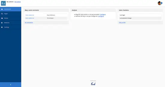 Dashboard di amministrazione Fork CMS