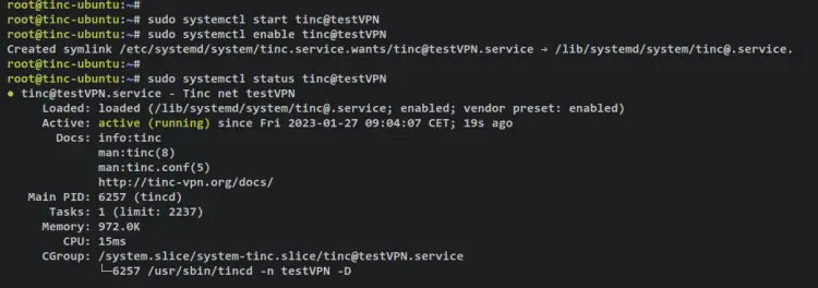 avvia servizio tinc vpn