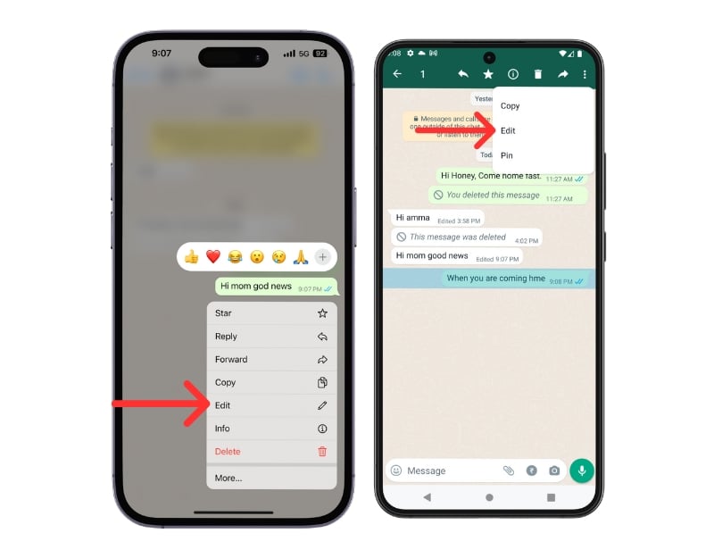 iPhoneとAndroidでWhatsAppメッセージを編集