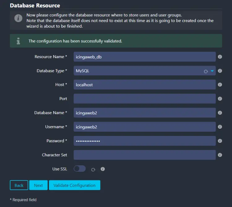 Icinga Web-Datenbankanmeldeinformationen