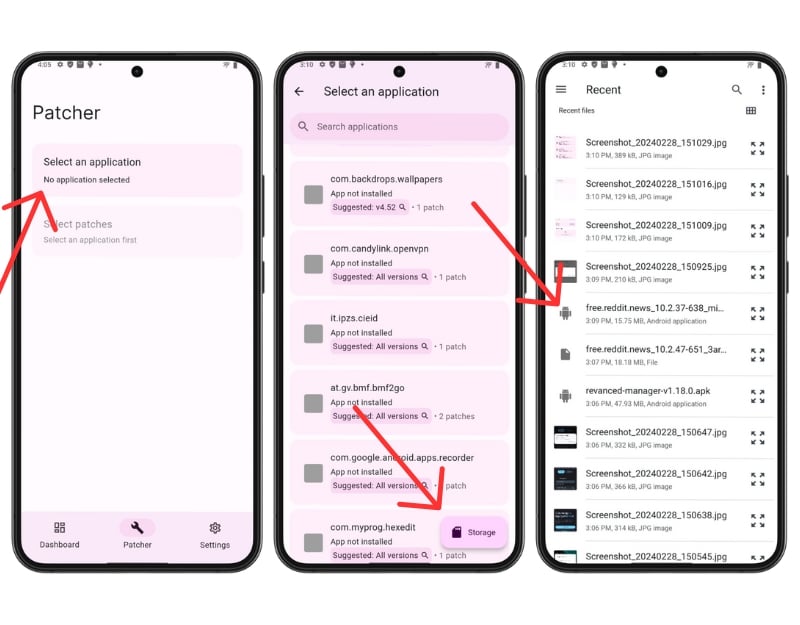 seleziona app in revanced