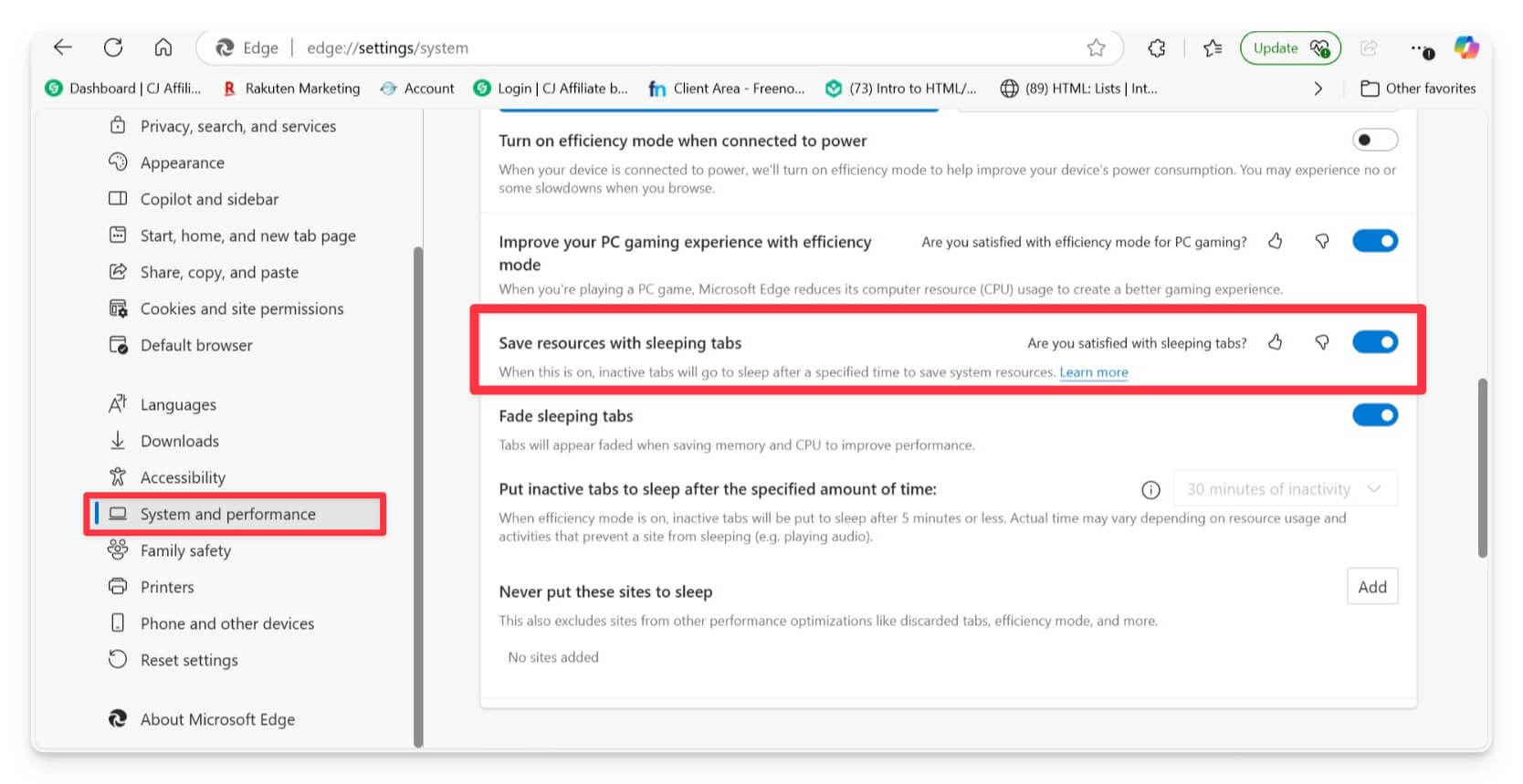 comment activer les onglets en veille sur le navigateur microsoft edge