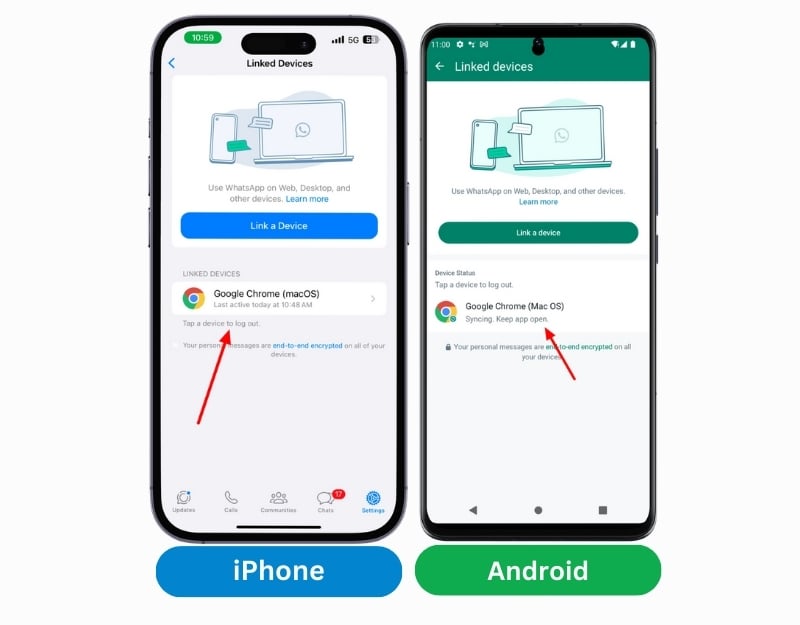 appareils liés whatsapp sur android et iphone