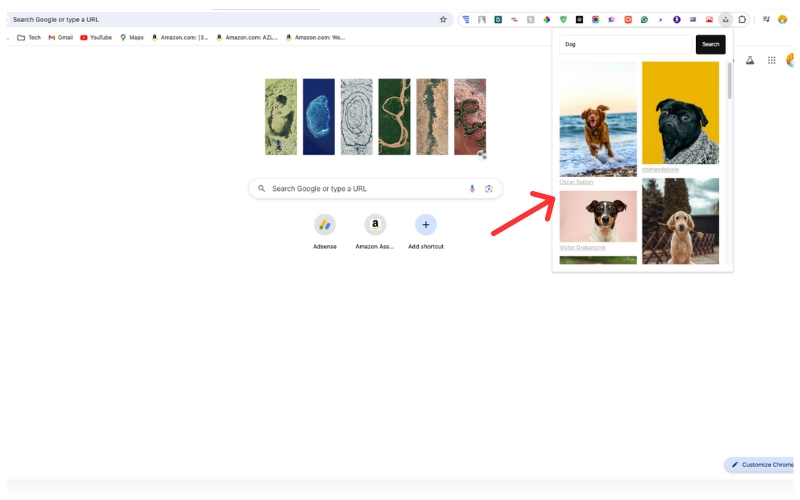 extensão unsplach do google chrome