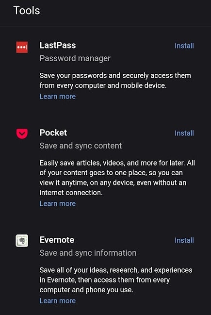 Navegador de Android con extensiones
