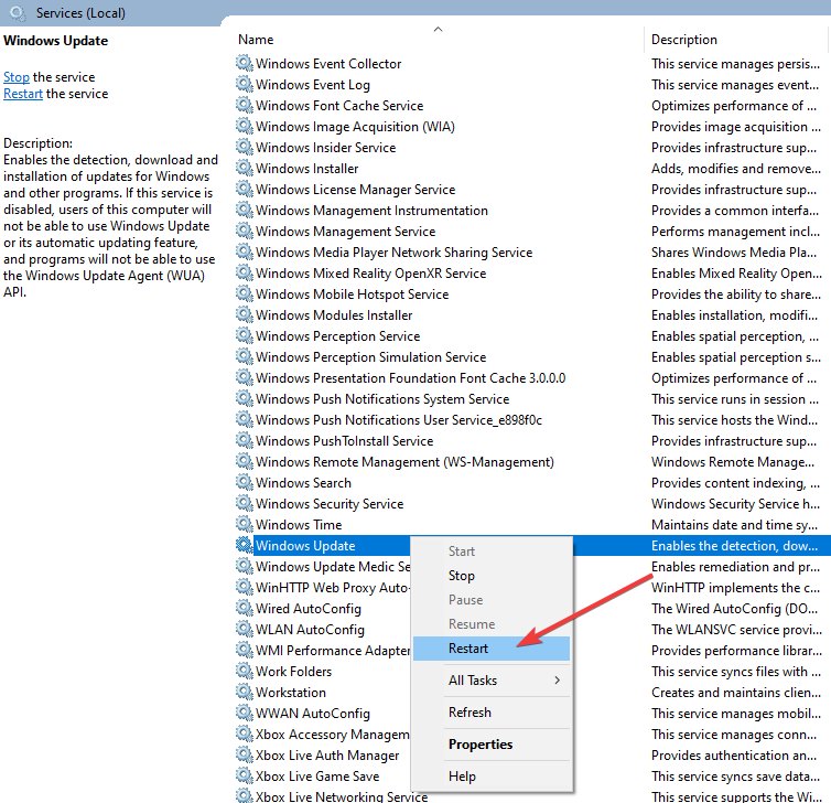 Services de mise à jour Windows