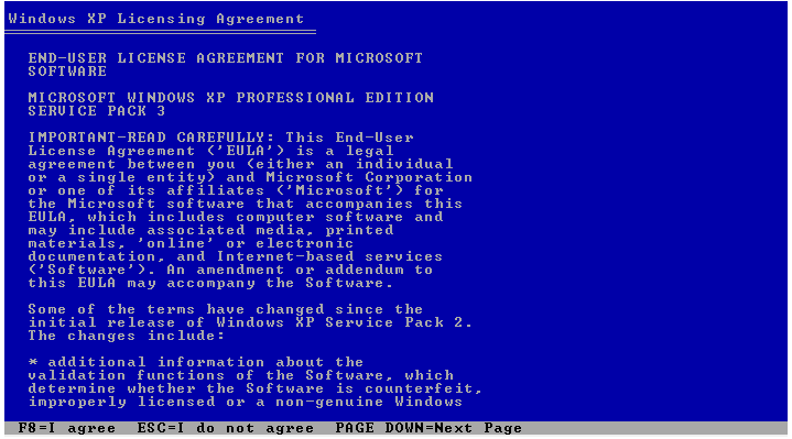 Windows XPインストール契約