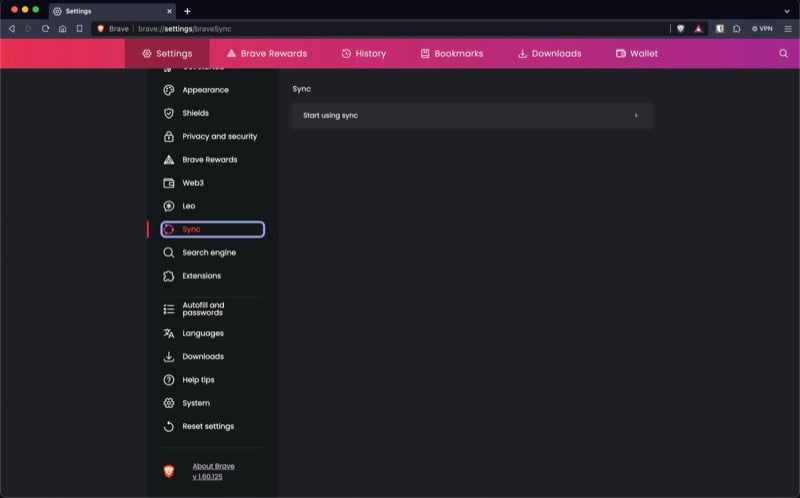 sync-option in den brave-einstellungen.