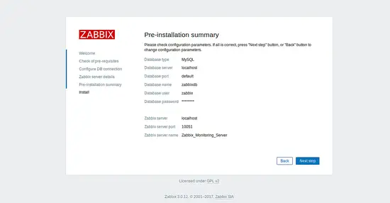 Installationszusammenfassung