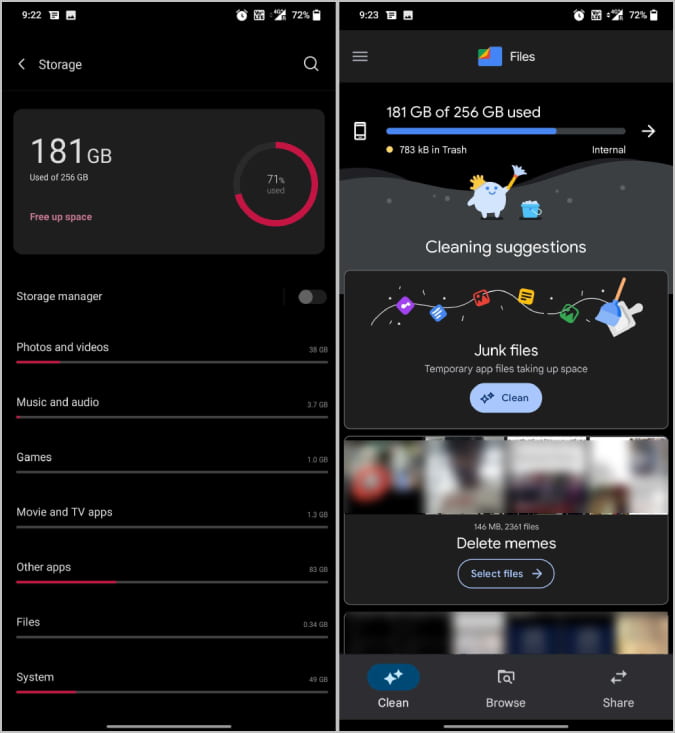 11 modi per risolvere il problema di download del play store su android - pulizia dello spazio di archiviazione su android