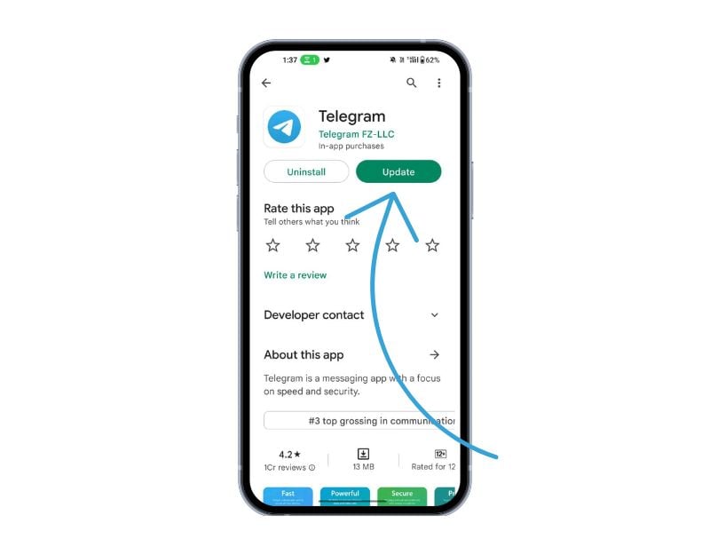 actualización de la aplicación telegram en google playstore