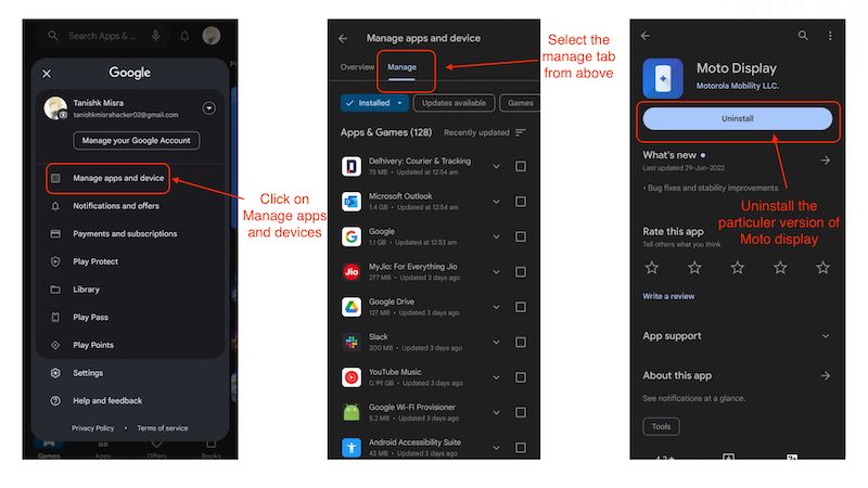 uninstalling the moto display