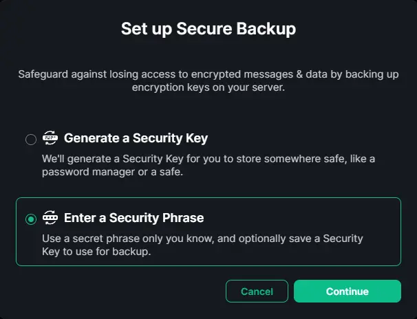 Matrix sicheres Backup
