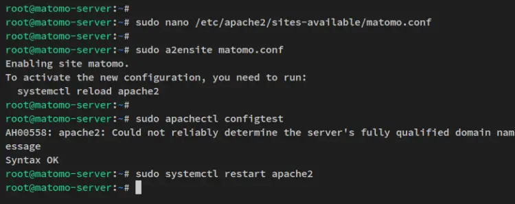 configurar host virtual matomo