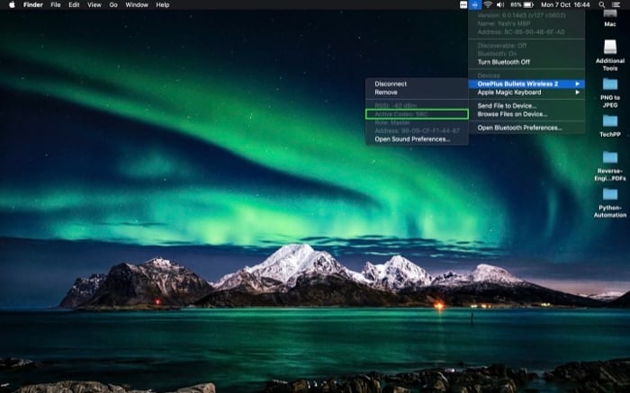 So zwingen Sie macOS, aptX/AAC auf unterstützten Geräten zu verwenden - aktiven Codec identifizieren 1