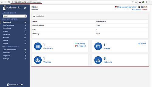 Panel de administración de Portainer