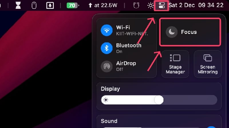 フォーカスモードをオンにする