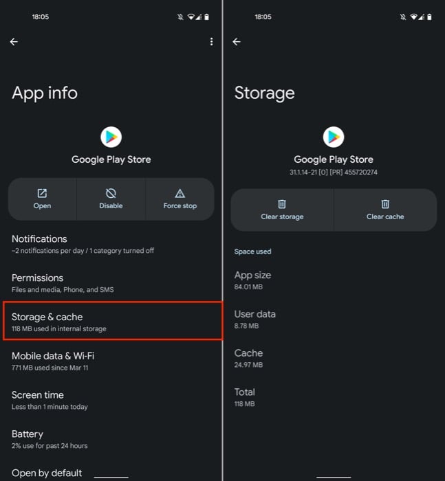 clear play store cache and data