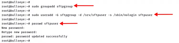 Aggiungi utente e gruppo sftpserver
