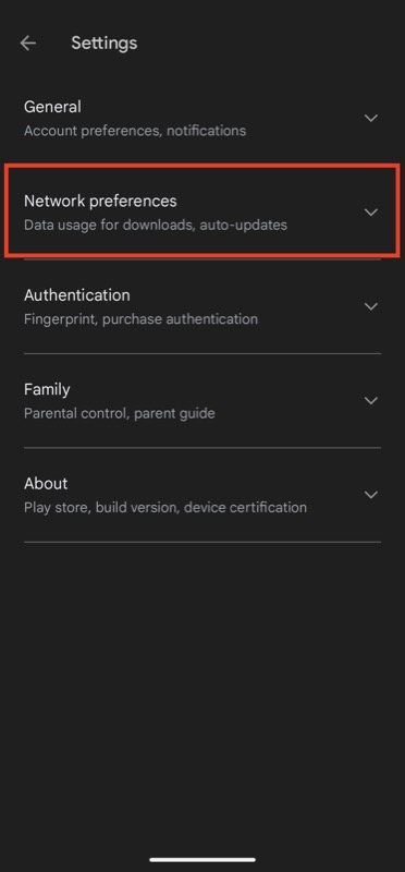 предпочтения сети play store