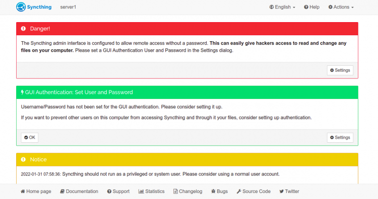 Imposta la password di amministratore in Syncthing